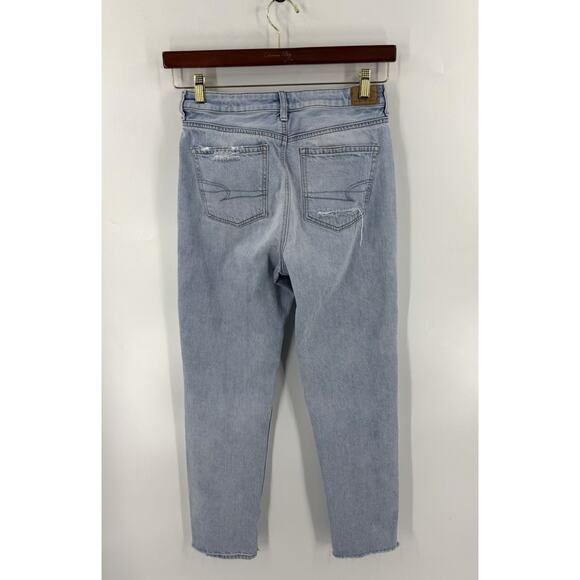 American Eagle Womens Mom Jeans Size 4 Long Light Blue Distressed Denim - Picture 3 of 5